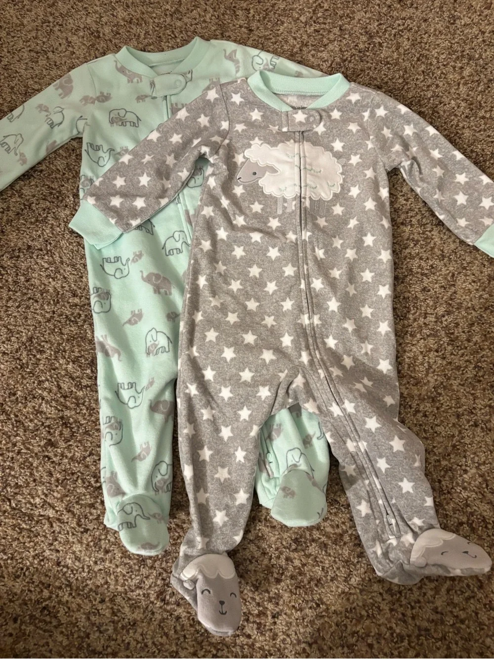 Carter's Mint Elephant & Gray Star Footed One-Pieces (2-Pack)